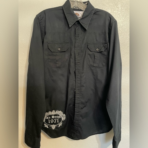 Ed Hardy Black Shirt with White Tattoo Design - Picture 2 of 6